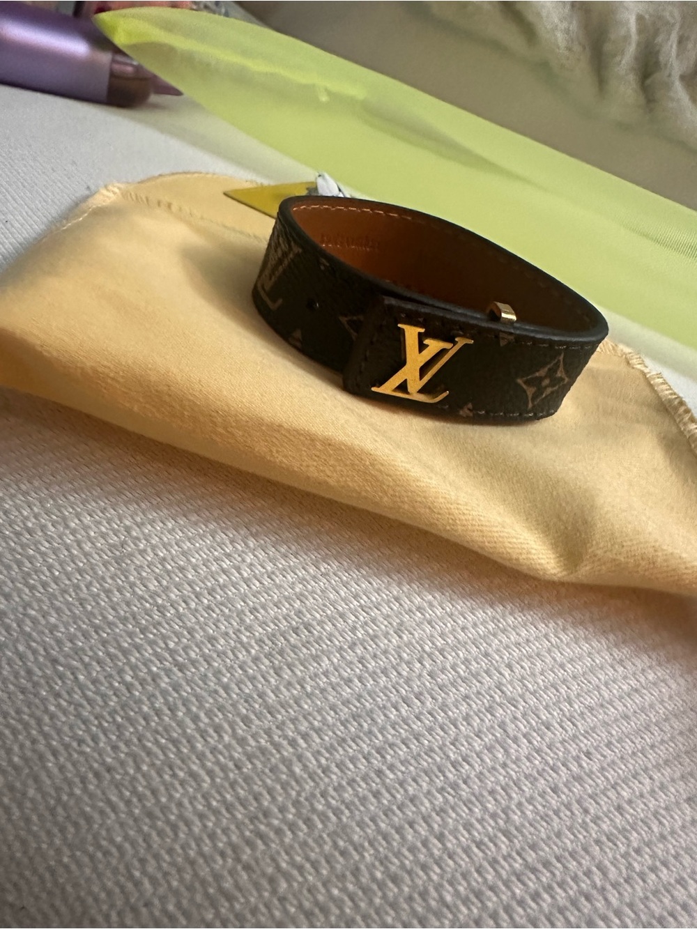 LEATHER INSPO Black Monogram Leather Bracelet with Gold LV Accent